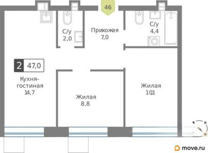 2-комн. квартира, 47 м&sup2;