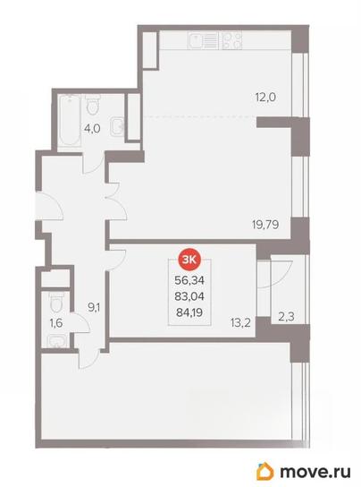 3-комн. квартира, 84.8 м&sup2;