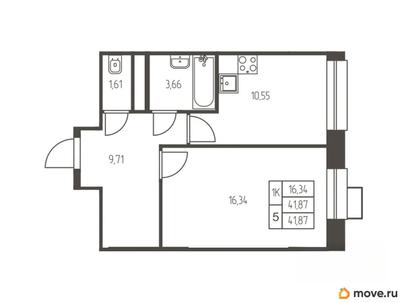 1-комн. квартира, 41.9 м&sup2;