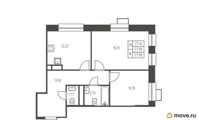 2-комн. квартира, 58 м&sup2;