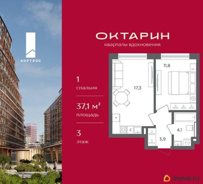 1-комн. квартира, 37.1 м&sup2;