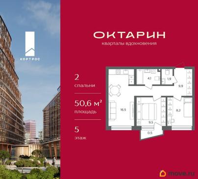 2-комн. квартира, 50.6 м&sup2;