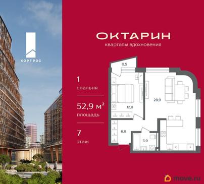 1-комн. квартира, 52.9 м&sup2;
