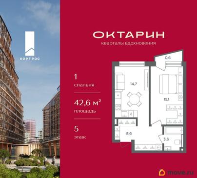1-комн. квартира, 42.6 м&sup2;
