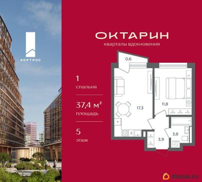 1-комн. квартира, 37.4 м&sup2;