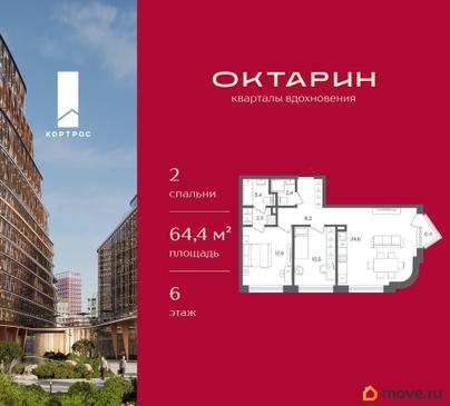 2-комн. квартира, 64.4 м&sup2;