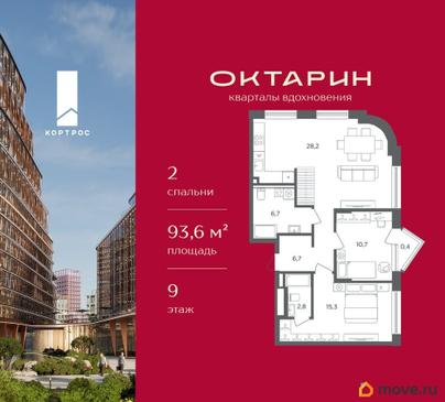 2-комн. квартира, 93.6 м&sup2;