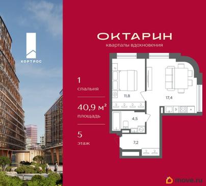 1-комн. квартира, 40.9 м&sup2;