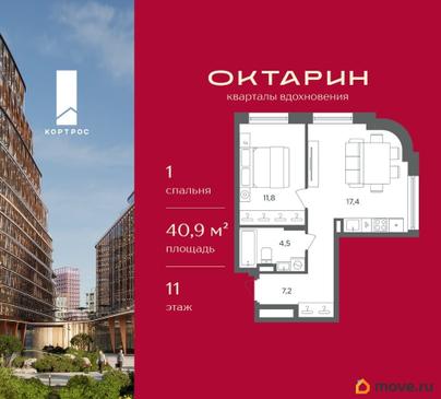 1-комн. квартира, 40.9 м&sup2;