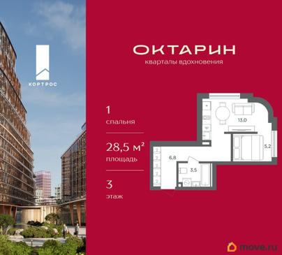 1-комн. квартира, 28.5 м&sup2;