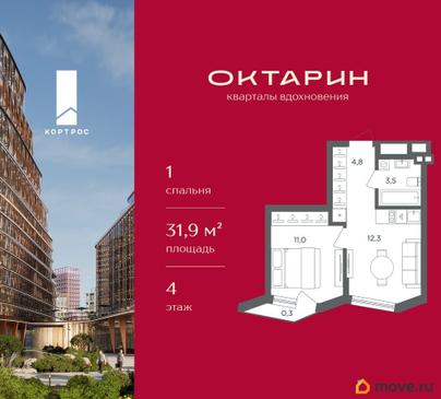 1-комн. квартира, 31.9 м&sup2;