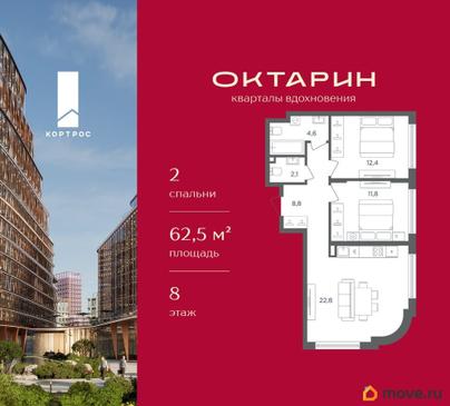 2-комн. квартира, 62.5 м&sup2;