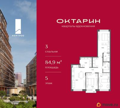 3-комн. квартира, 84.9 м&sup2;