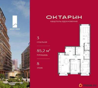 3-комн. квартира, 85.2 м&sup2;