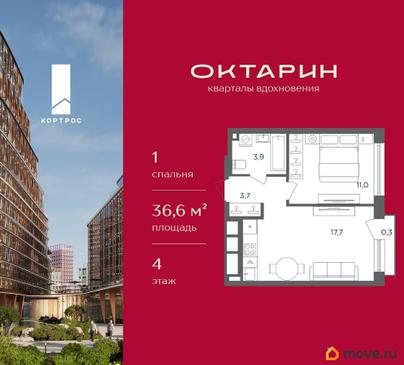1-комн. квартира, 36.6 м&sup2;