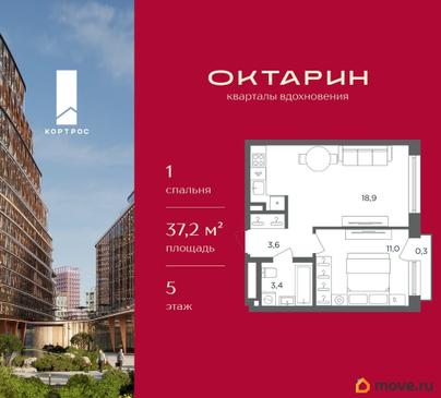 1-комн. квартира, 37.2 м&sup2;