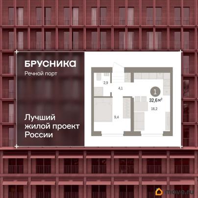 1-комн. квартира, 32.6 м&sup2;