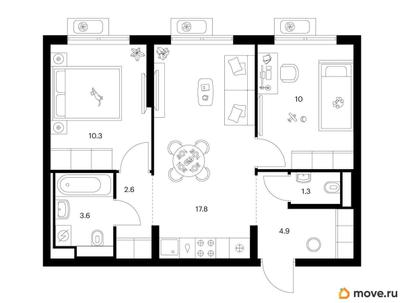 2-комн. квартира, 50.5 м&sup2;
