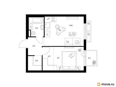 1-комн. квартира, 37.1 м&sup2;