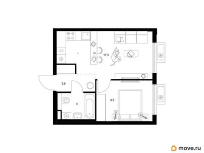 1-комн. квартира, 34.6 м&sup2;