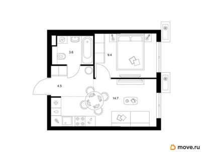 1-комн. квартира, 32.2 м&sup2;