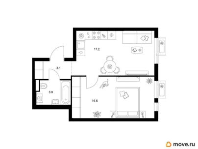 1-комн. квартира, 40.8 м&sup2;