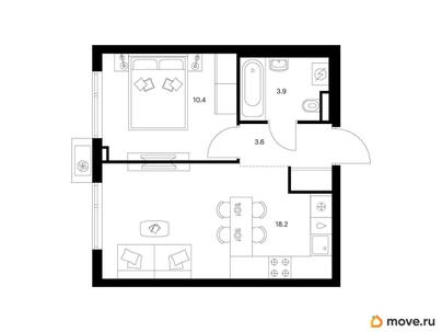 1-комн. квартира, 36.1 м&sup2;