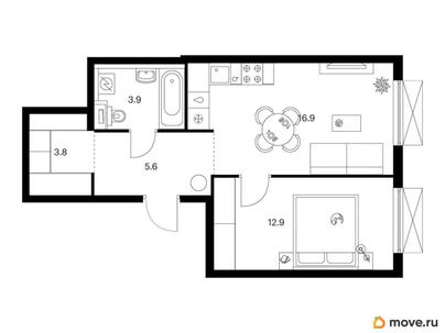 1-комн. квартира, 43.1 м&sup2;