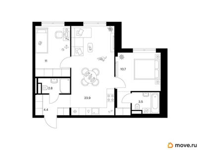 2-комн. квартира, 58.3 м&sup2;