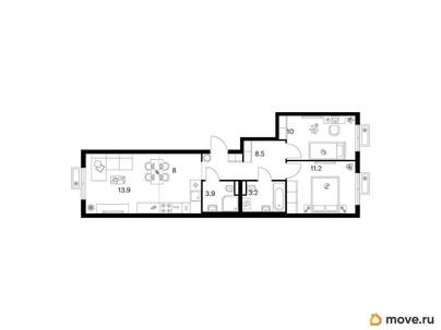 2-комн. квартира, 58.7 м&sup2;