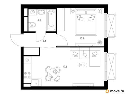 1-комн. квартира, 35.4 м&sup2;