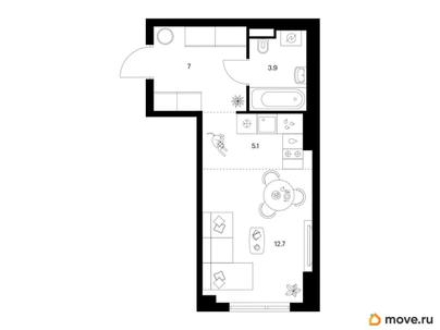 студия, 28.7 м&sup2;
