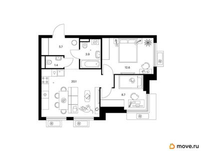 2-комн. квартира, 52.4 м&sup2;