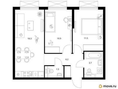 2-комн. квартира, 52.1 м&sup2;
