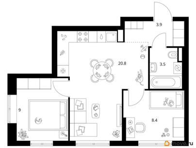 2-комн. квартира, 45.6 м&sup2;