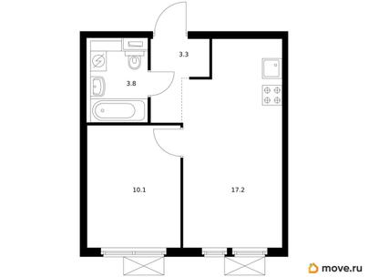 1-комн. квартира, 34.4 м&sup2;