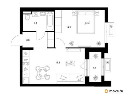 1-комн. квартира, 40.7 м&sup2;