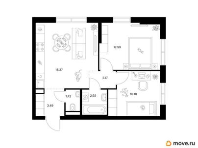 2-комн. квартира, 51.54 м&sup2;
