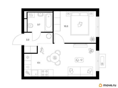 1-комн. квартира, 34.4 м&sup2;