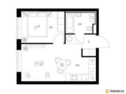 1-комн. квартира, 33.6 м&sup2;