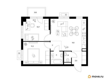 2-комн. квартира, 51.6 м&sup2;