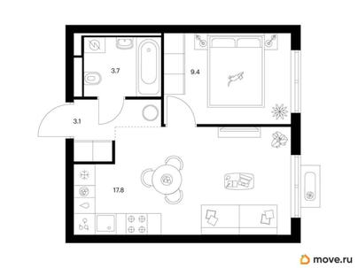 1-комн. квартира, 34 м&sup2;