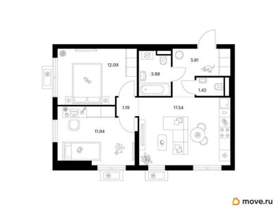 2-комн. квартира, 53.87 м&sup2;