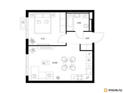 1-комн. квартира, 39.67 м&sup2;