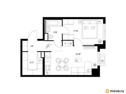 1-комн. квартира, 41.09 м&sup2;
