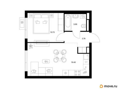 1-комн. квартира, 37.65 м&sup2;
