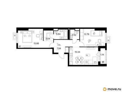 2-комн. квартира, 62.47 м&sup2;