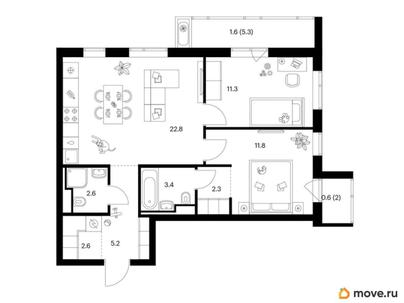 2-комн. квартира, 64.2 м&sup2;