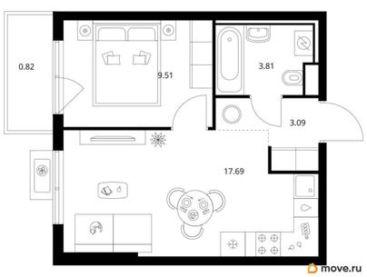 1-комн. квартира, 34.92 м&sup2;