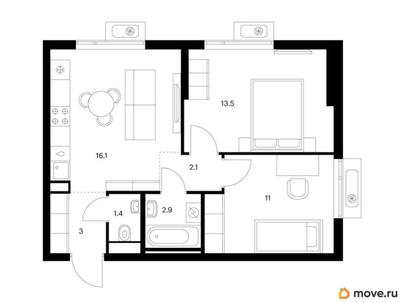 2-комн. квартира, 50 м&sup2;